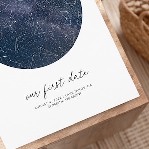 Impresión nocturna estrellada, mapa estelar digital, regalos de un año de aniversario