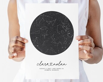 Star map print for special date gift, night sky art, constellation poster printable wall art