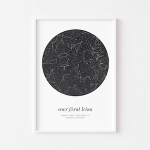 Carte des étoiles ciel nocturne personnalisé par date, cadeau d’anniversaire pour les couples, carte des étoiles par date, cartes d’étoiles personnalisées art mural imprimable