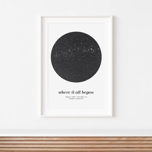 Star map print for anniversary gift, constellation map printable wall art, night sky by date image 6