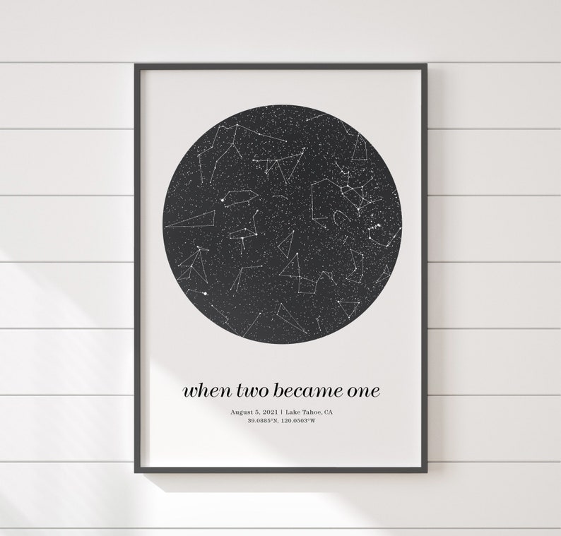 Night sky by date personalized gifts, first date print constellation map, printable wall art image 7