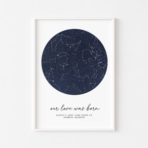 Mapa estelar primer regalo de fecha, cielo nocturno por fecha impresión, nuestro amor nació