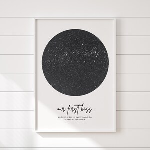 Map of the night sky by date, boyfriend birthday gift, star map poster, night sky art, birthday gift for friend, gift for couple image 2