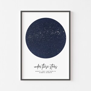 Printable Star Map of the Night Sky by Date, Constellation Map by Location for Anniversary Gift ...