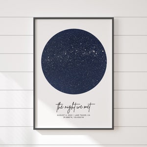 Carte des étoiles cadeau personnalisé du 2e anniversaire, impression du ciel nocturne, cadeau danniversaire en coton pour lui, carte du premier rendez-vous, carte des étoiles par date, cadeau de couple image 2