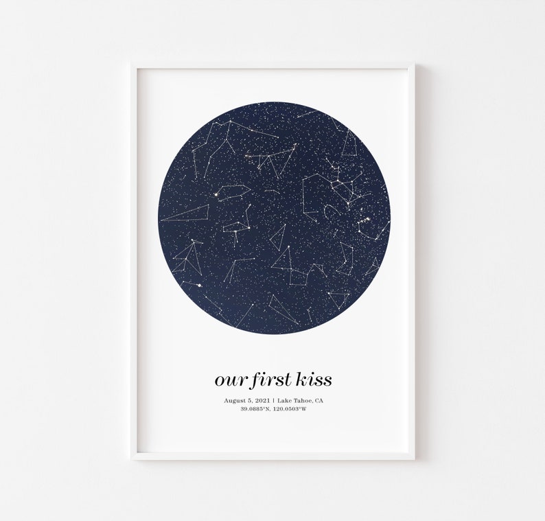 Star map anniversary gift for girlfriend, night sky print, engagement gifts for couple, pdf download image 2