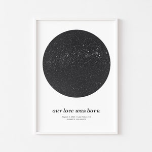 Mapa estelar regalo de aniversario personalizado para ella, carta estelar personalizada del cielo nocturno por fecha, mapa de constelaciones