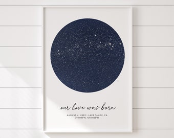 Star map first date gift, night sky by date poster, our love was born