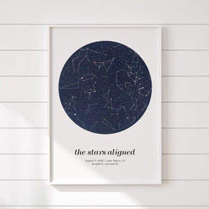 Star map anniversary gift for girlfriend, night sky print, couples gift for girlfriend, printable wall art