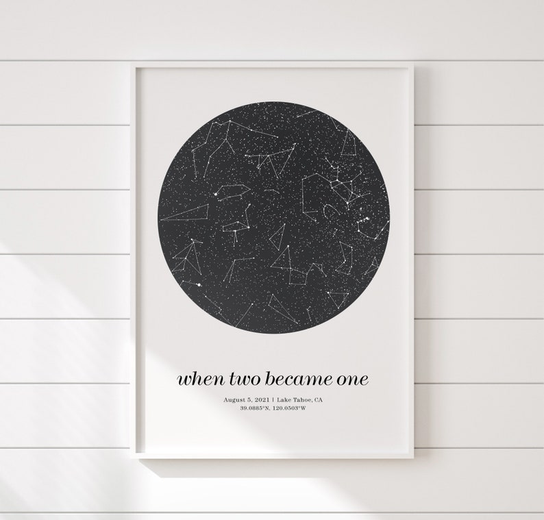 Night sky by date personalized gifts, first date print constellation map, printable wall art image 2