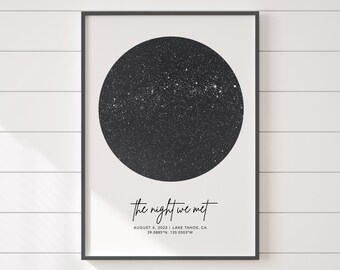 Ciel nocturne Imprimer par date pour couple, cadeau d’anniversaire pour femme, cadeau de mariage pour parent, carte des étoiles par emplacement, décor Constellation