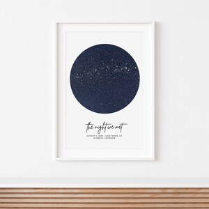 Carte des étoiles cadeau personnalisé du 2e anniversaire, impression du ciel nocturne, cadeau danniversaire en coton pour lui, carte du premier rendez-vous, carte des étoiles par date, cadeau de couple image 5