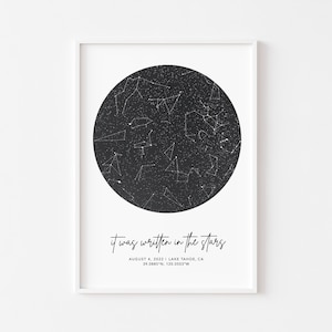 Carte de la constellation du ciel nocturne, cadeau d'anniversaire de 1 an pour petit ami, cadeau relation longue distance, cadeau personnalisé pour couple