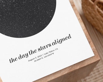 Sky map personalized newlywed gift, star map print, wedding day gift for bride