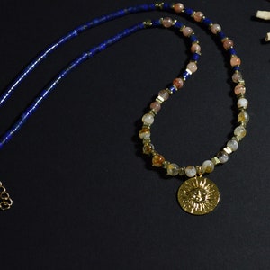Sunrise Beaded Necklace Lapis Lazuli Sunstone Citrine