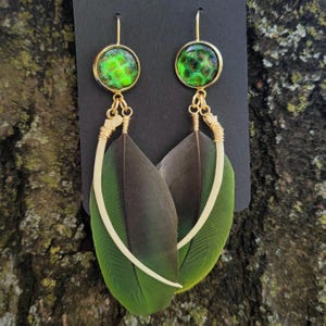 Green and Gold Feathered Serpent Earrings