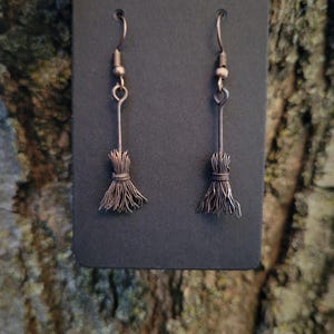 Small Wire Wrapped Witch Broom Earrings