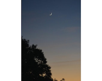 Dusk Crescent Moon photography print, Celestial Wall Art, Night Sky Home Decor