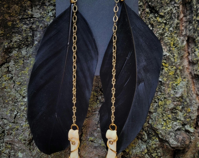 Bone and Feather Earrings