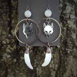 Wolf Moon Earrings Fang and Moonstone