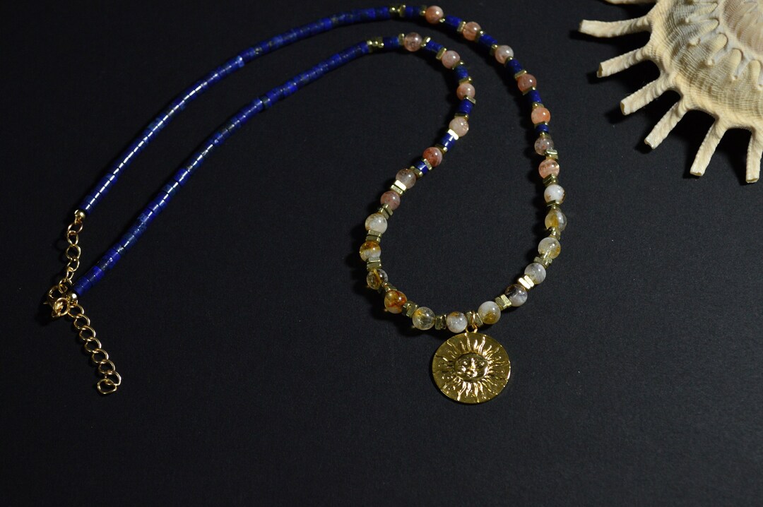 Sunrise Beaded Necklace Lapis Lazuli Sunstone Citrine - Etsy