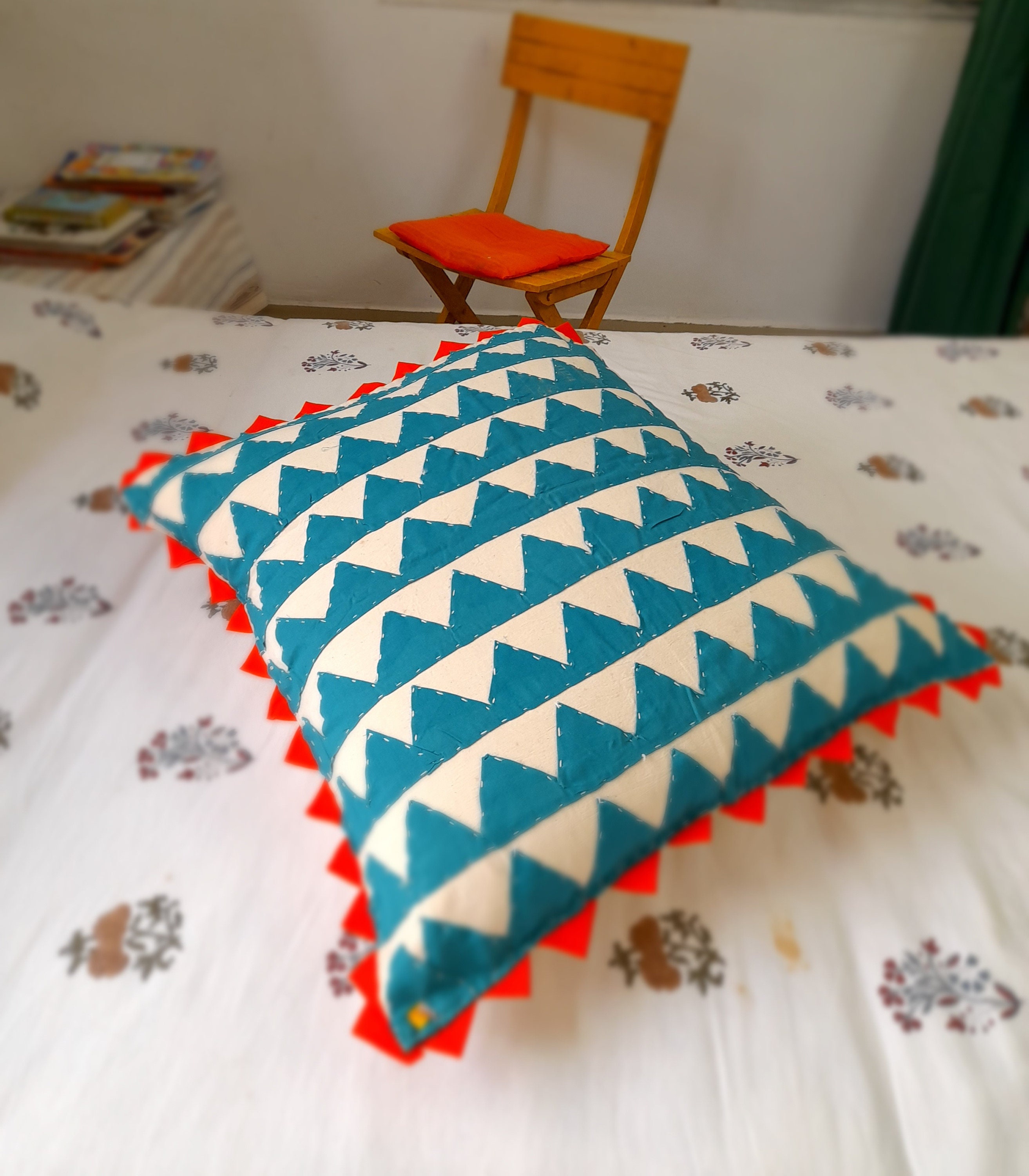 Housse de Coussin 24x24, Coton, Cousu à La Main