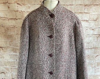 Vintage Coat Overcoat Wool Tweed Smart Warm Classic By Eastex c1980s 16UK