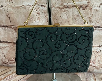 Vintage Abendtasche Clutch Geldbörse Schwarz Mit Sparkle Detaillierung Ball Ball c 1960er Jahre