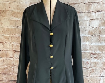 Vintage Blouse Long Overtop Black Silky By BHS c1980s 10 UK