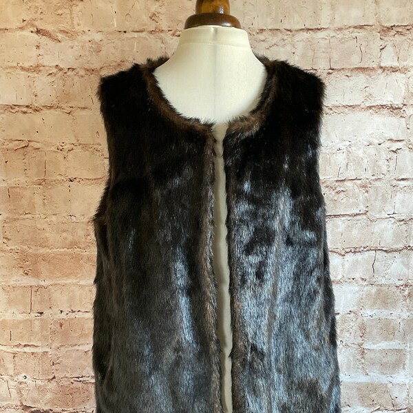 vintage Gilet sans manches gilet en fausse fourrure de vison marron par Rino & Pelle c1990s Medium