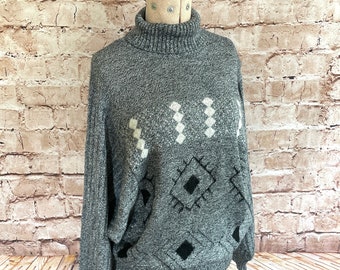 Vintage trui trui vleermuismouw polo hals zwart met zilverdraad slimme Boho door Yarell c1990s M - L