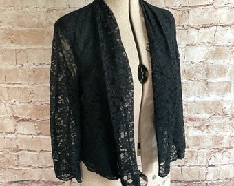 Vintage Black Lace Jacket Bolero Cropped Sleeve By Lipsy cY2K 8 U.K.