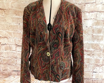 Giacca vintage in velluto di cotone Paisley di Eastex intorno agli anni '70 12 Regno Unito