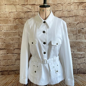Vintage Jacket Safari Style in White Polyester by Classics C1990s