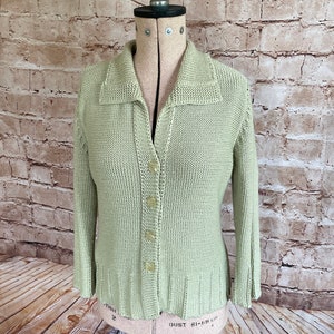 Vintage Cardigan Jacket Pale Green Acrylic Knit By Per Una c1990s 10UK