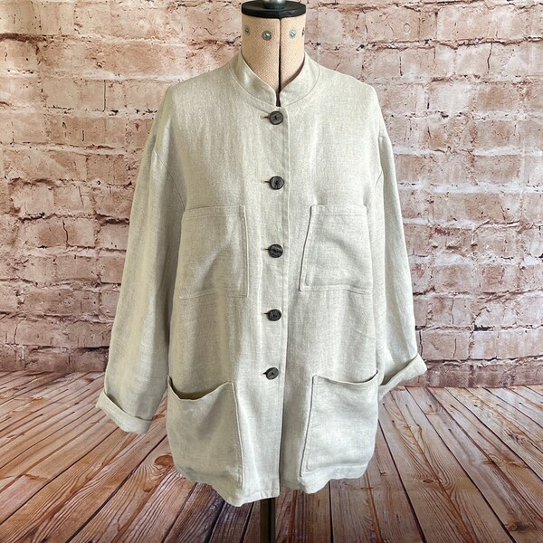 Vintage Jacke Naturleinen Loose Fit Von St Michael Marks And Spencer Boho Hippy Minimalist c1990s 10-12 U.K.