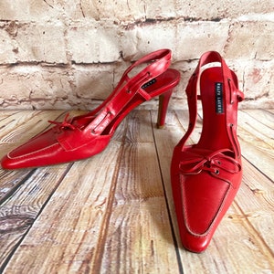 Ralph Lauren Rot Lederschuhe Sling Back Sandalen Heels Designer Größe 10 US oder 40 EUR Bild 1