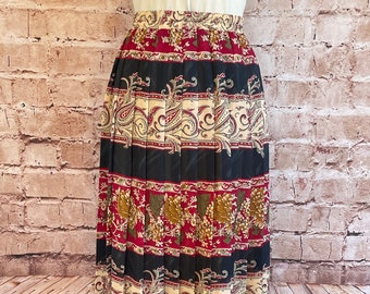 Jupe vintage plissée style cachemire en mousseline de soie à motifs taille élastiquée par Frankenwalder c1970-80s 8 Royaume-Uni