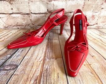 Ralph Lauren Rot Lederschuhe Sling Back Sandalen Heels Designer Größe 10 US oder 40 EUR