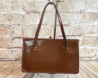 Vintage Small Handbag Purse Top Handle Bag Purse Brown Leather Mod By Widegate London c1960-70s