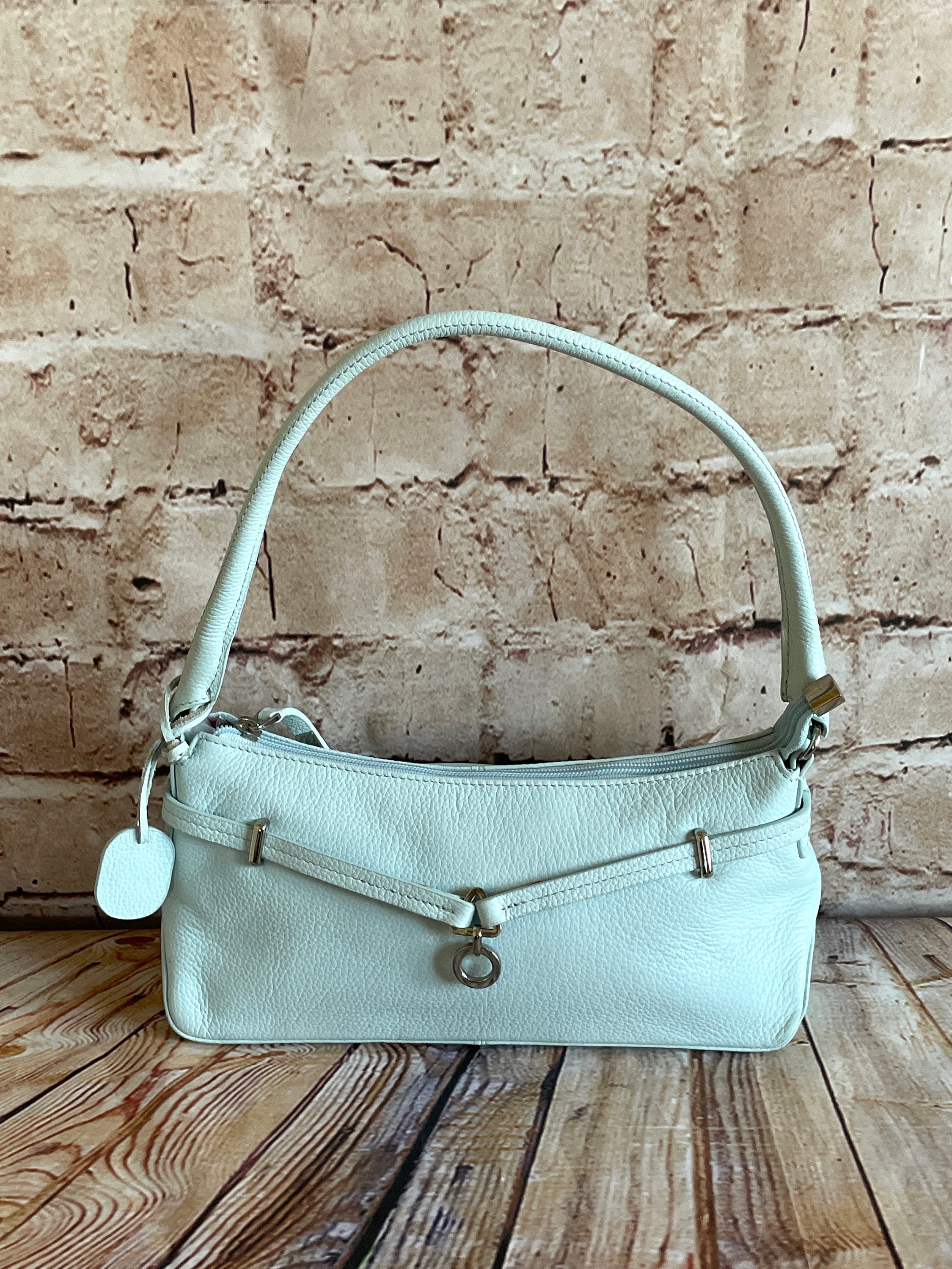 Vintage Handbag Under Arm Baguette Purse Pale Blue Leather by