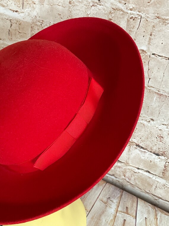 Vintage 70s Hat Red Wool Big Brim By Bermona Tren… - image 7