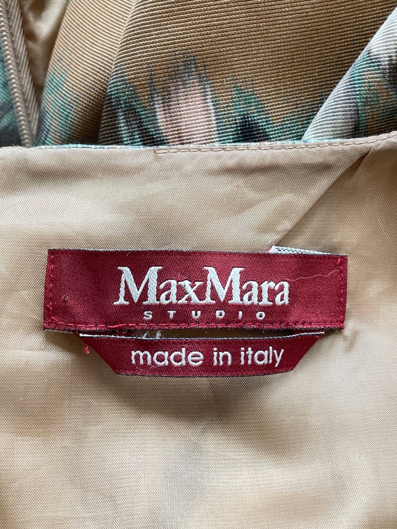 90s Max Mara Dress Slim Wiggle Beige Green Abstra… - image 9