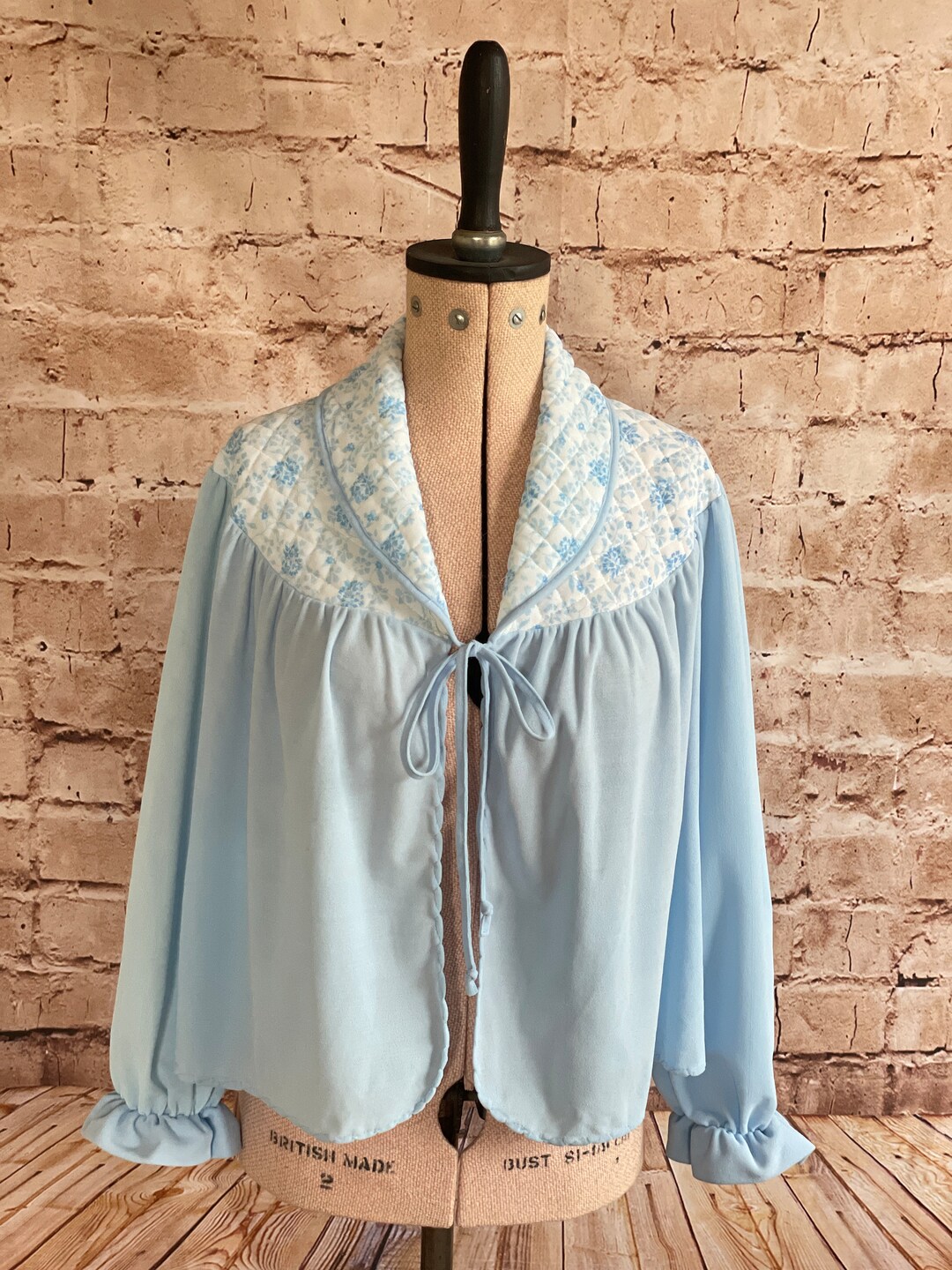 Vintage Bed Jacket Boudoir Light Blue Floral Quilted Brushed Nylon by ...