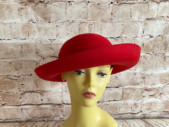 Vintage 70s Hat Red Wool Big Brim By Bermona Tren… - image 1