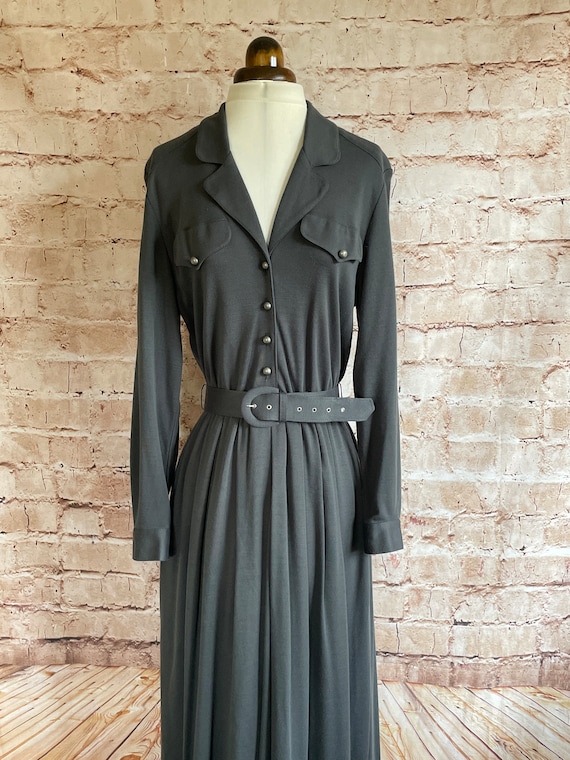 Vintage Dress Belted Flared Grey Jersey Classic M… - image 5