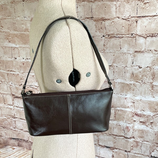 Vintage Small Under Arm Handbag Purse In Dark Brown Leather By Ravel c1990s