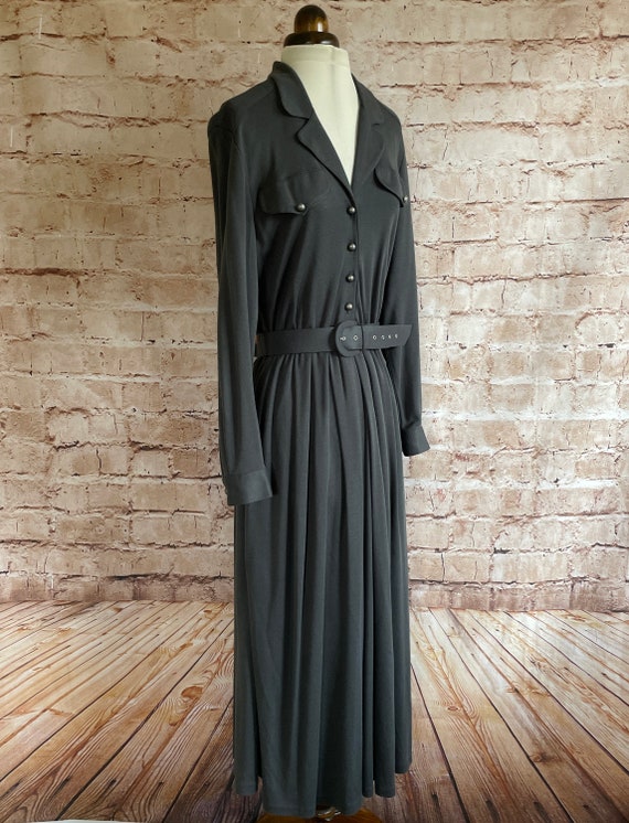 Vintage Dress Belted Flared Grey Jersey Classic M… - image 7