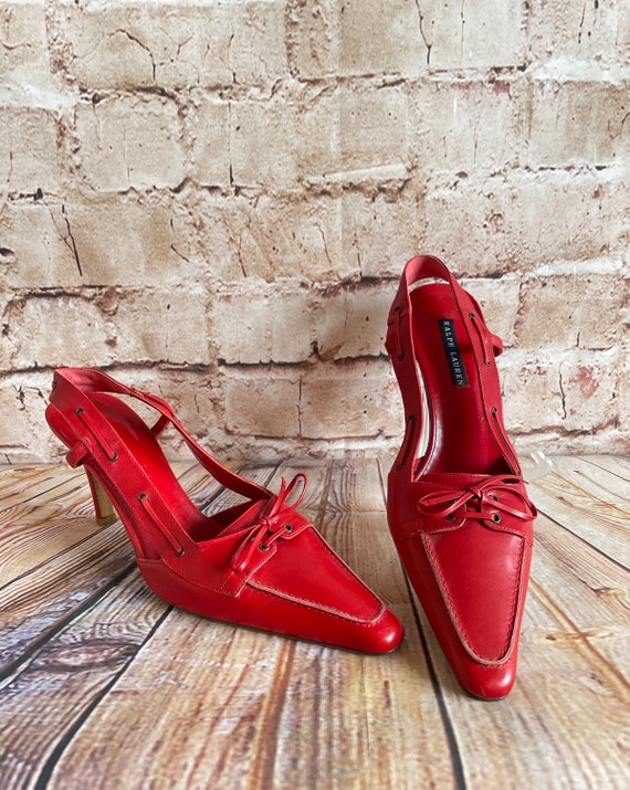 Ralph Lauren Red Leather Shoes Sling Back Sandals… - image 9