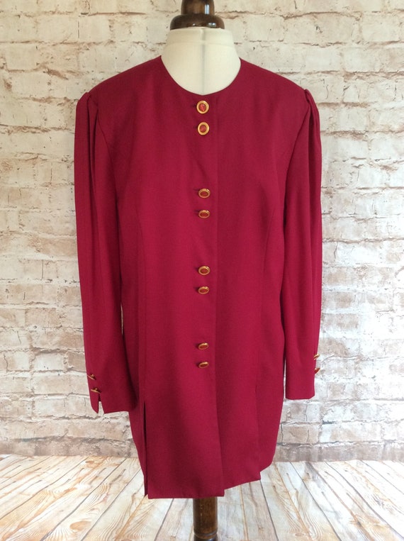 Vintage Long Jacket Wine Red Fine Wool Smart Occa… - image 1